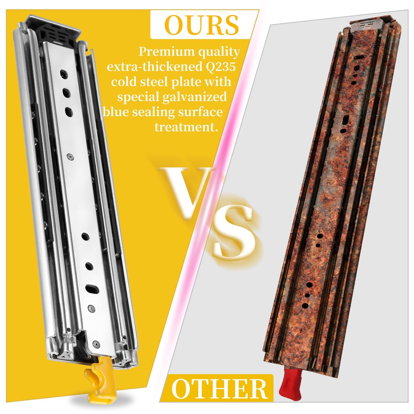 Heavy Duty Locking Drawer Slides Full Extension Runners with Lock 12 14 16 18 20 22 24 26 28 30 32 34 36 38 40 44 48 52 56 60 Inch Side Mount Rails for Drawer Capacity 500lb 1 Pair