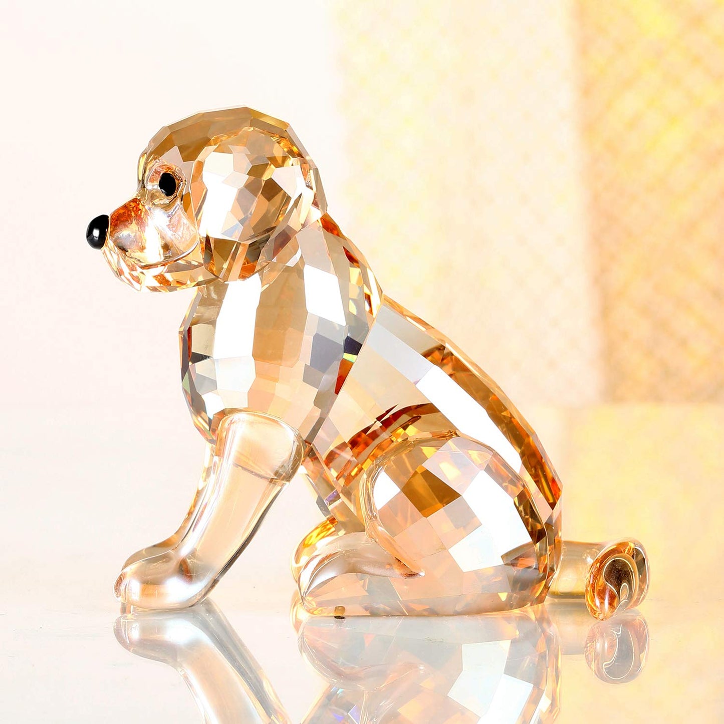 DOJOZ Crystal Labrador Dog Puppy Figurine Animals Lovely Craft Home Decor Ornaments Collectible Birthday Gifts (Gold)
