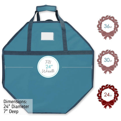 Wreath Storage Container - Hard Shell Christmas Wreath Storage Bag with Interior Pockets, Dual Zipper and Handles - 24" Premium Wreath Storage Organizer Box by Hearth & Harbor