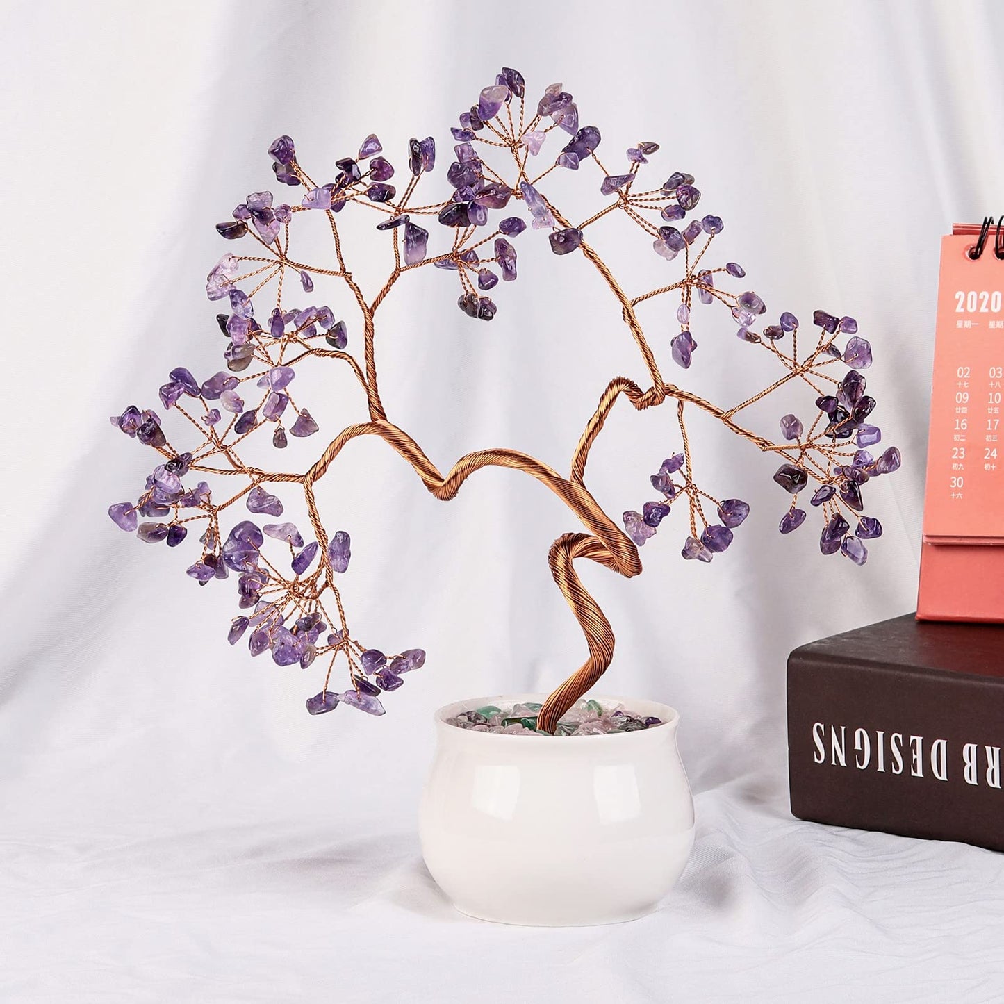 mookaitedecor Amethyst Crystal Money Tree with Ceramic Base Bonsai Feng Shui Tree Ornament for Office Home Decor, 8-9.5 Inch