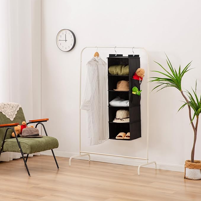 YOUDENOVA Hanging Closet Organizer, 5-Shelf Closet Hanging Storage Shelves