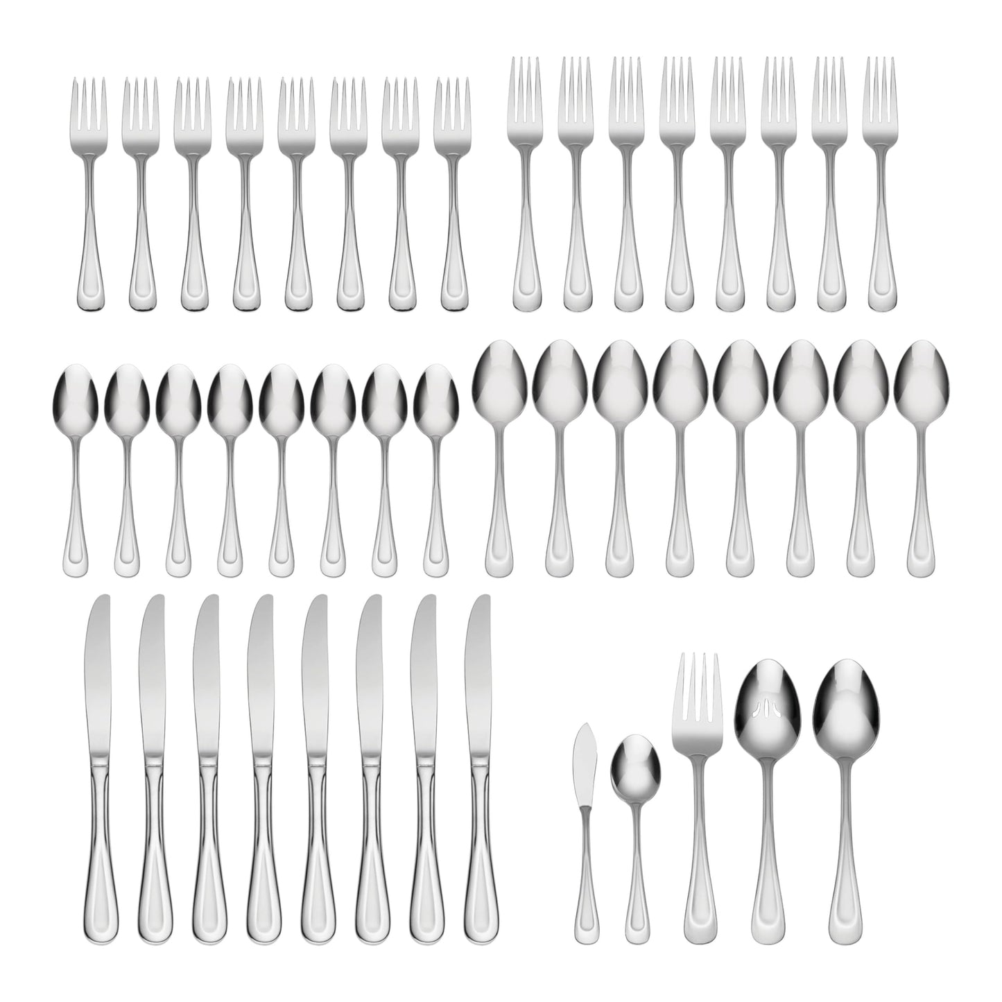 Oneida Silverware Set For 8, Satin Sand Dune 45-Piece Everyday Flatware Set with Serving Utensils, Service For 8, 18/0 Stainless Steel Silverware, Knives Spoons and Forks (Silver, 45 Piece)