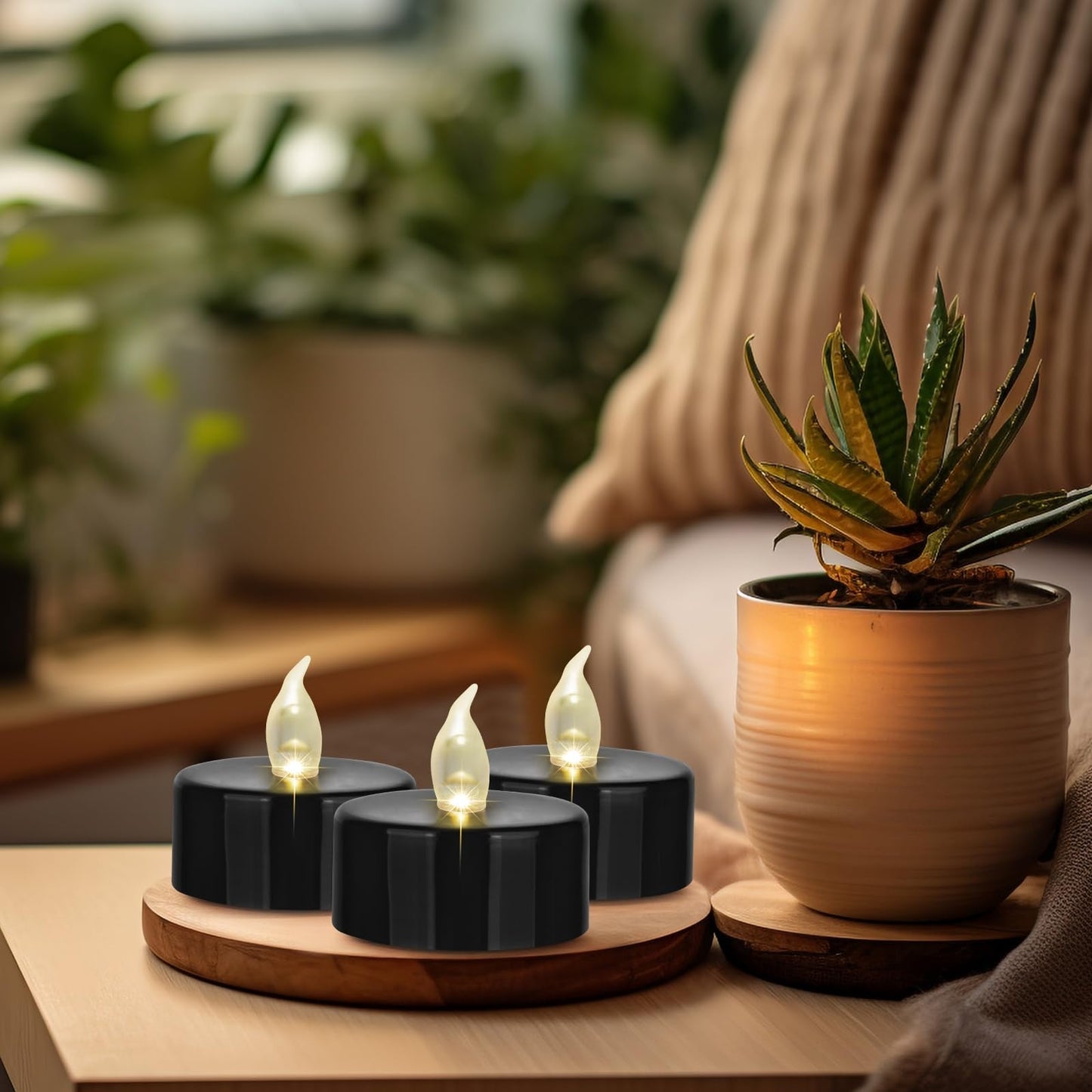 Hanzim Battery Operated LED Tea Lights: 12PACK Flameless Votive Candles Lamp Realistic and Bright Flickering Holiday Gift Long Lasting 200Hours for Seasonal & Festival Celebration Black