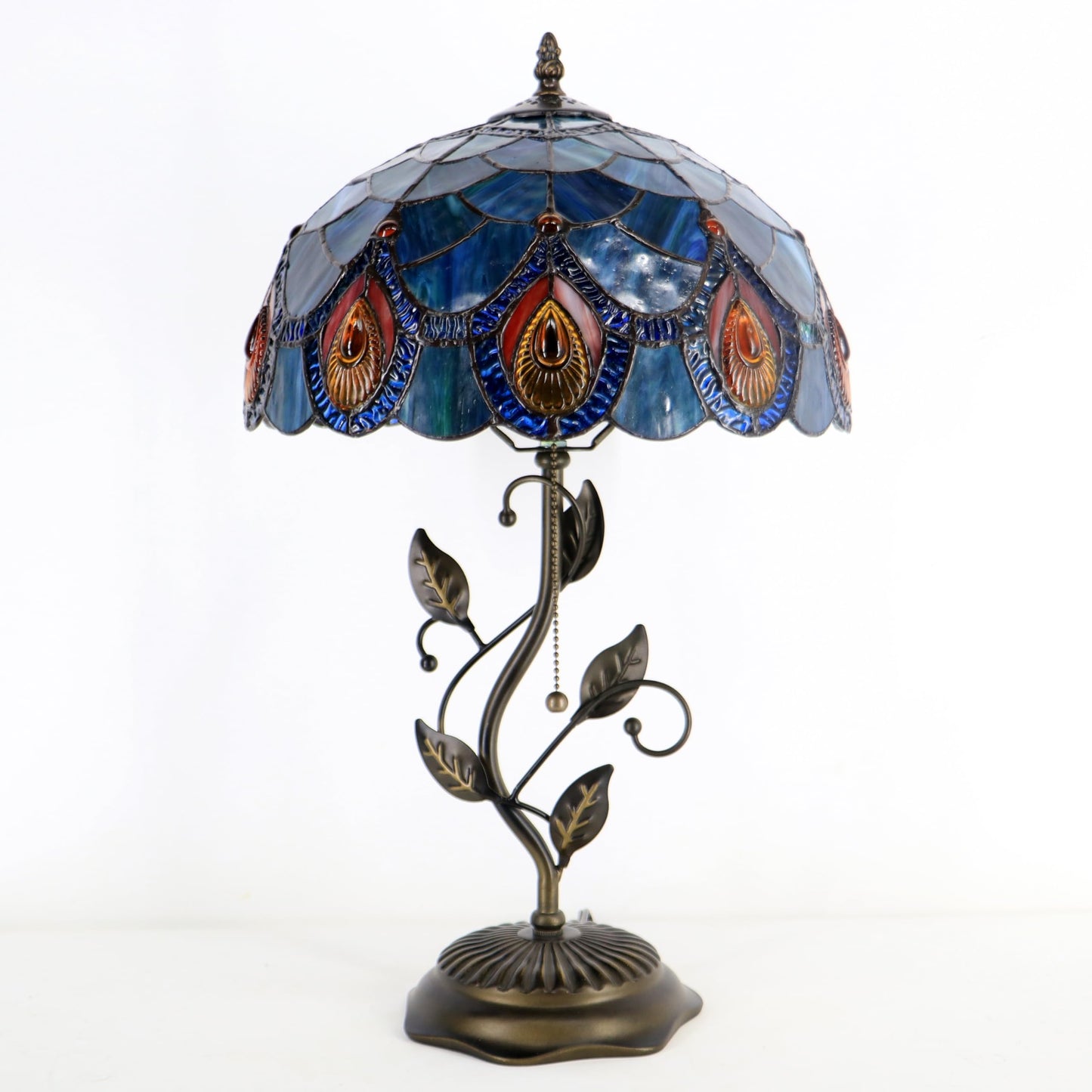 HWDFEI Tiffany Table Lamp, Stained Glass Style Desk Lamp, 12X12X19 Inch,Bedside Reading Light, Metal Leaf Base（Brown Crystal Style