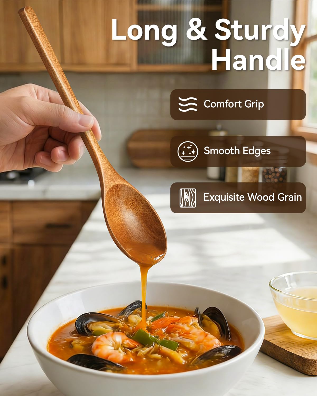 MORGLES 8Pcs Small Wooden Spoons Set – 4 Sizes & Shapes for Honey, Coffee, Tea, Soup & Oatmeal | 2 Round Spoons Included | Handcrafted, Food-Safe Finish
