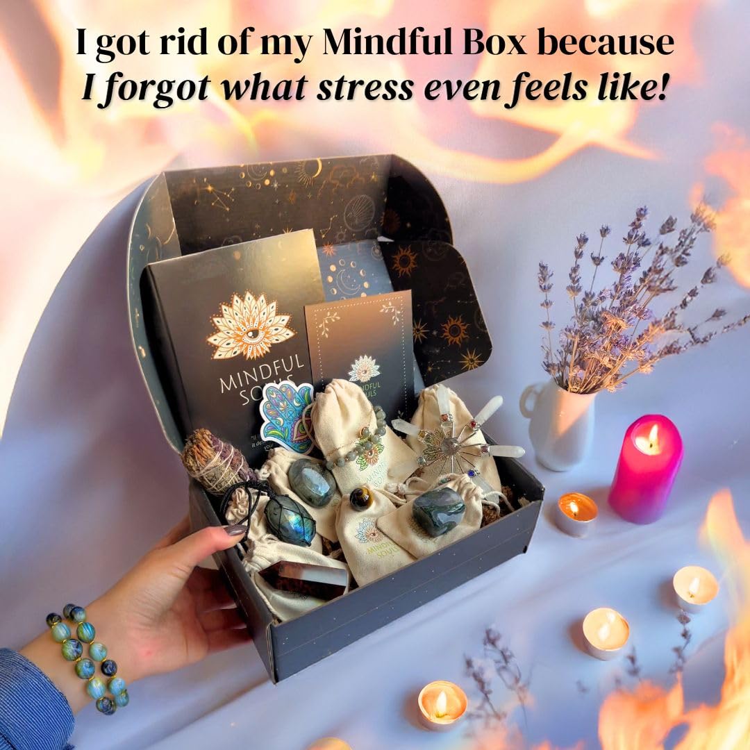 Mindful Souls Spiritual Healing Gift Set – Meditation & Mindfulness Box with Buddha Figurine, Healing Crystals, Mala Beads, Essential Oil & Gemstone Jewelry – Holistic Self-Care & Inner Peace Kit