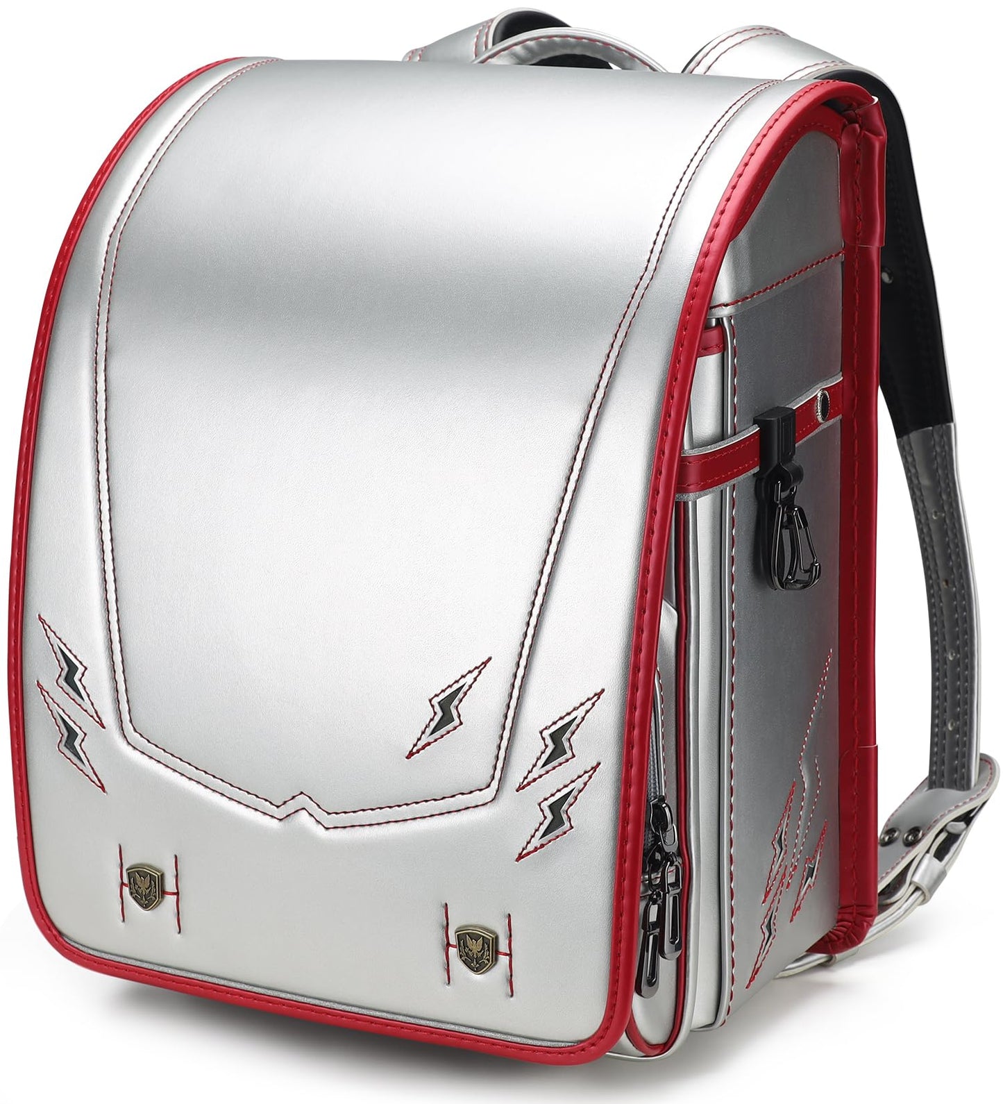 IwaiLoft Ransel Randoseru Backpack with Automatic Satchel for Boys, Japanese School Bag Embroidery PU Bookbag for Men Male (Lightning Silver)