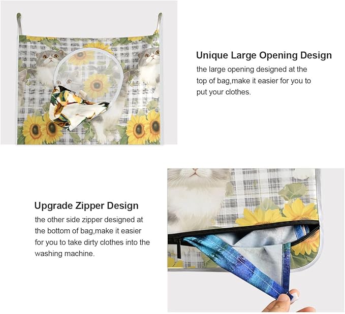 Hanging Laundry Hamper with Stainless Steel Hooks, Oxford Fabric Printing Door