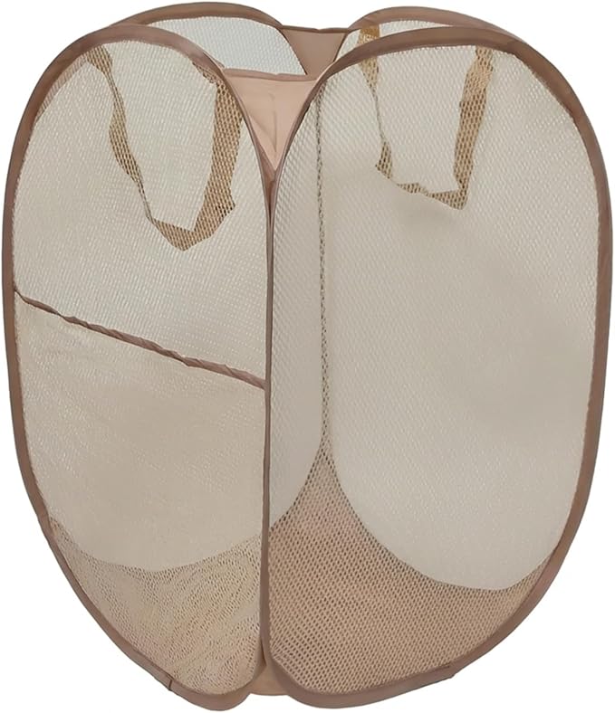 The upgraded pop-up laundry basket features a breathable side pocket mesh design