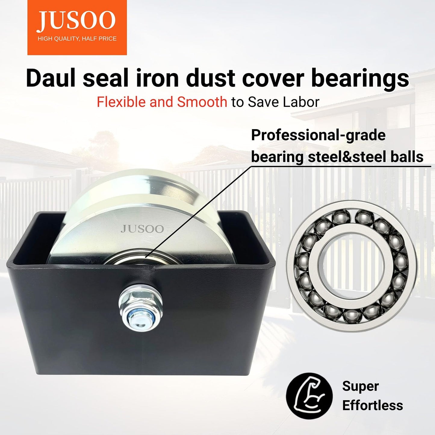 JUSOO 4-inch V Groove Wheel, 2.12-inch Wide Sliding Gate Wheels, Steel Sliding Gate Rollers, Set of 2, Heavy Duty V Track Wheels, 3000 lbs Max.Load, with Double Bearing