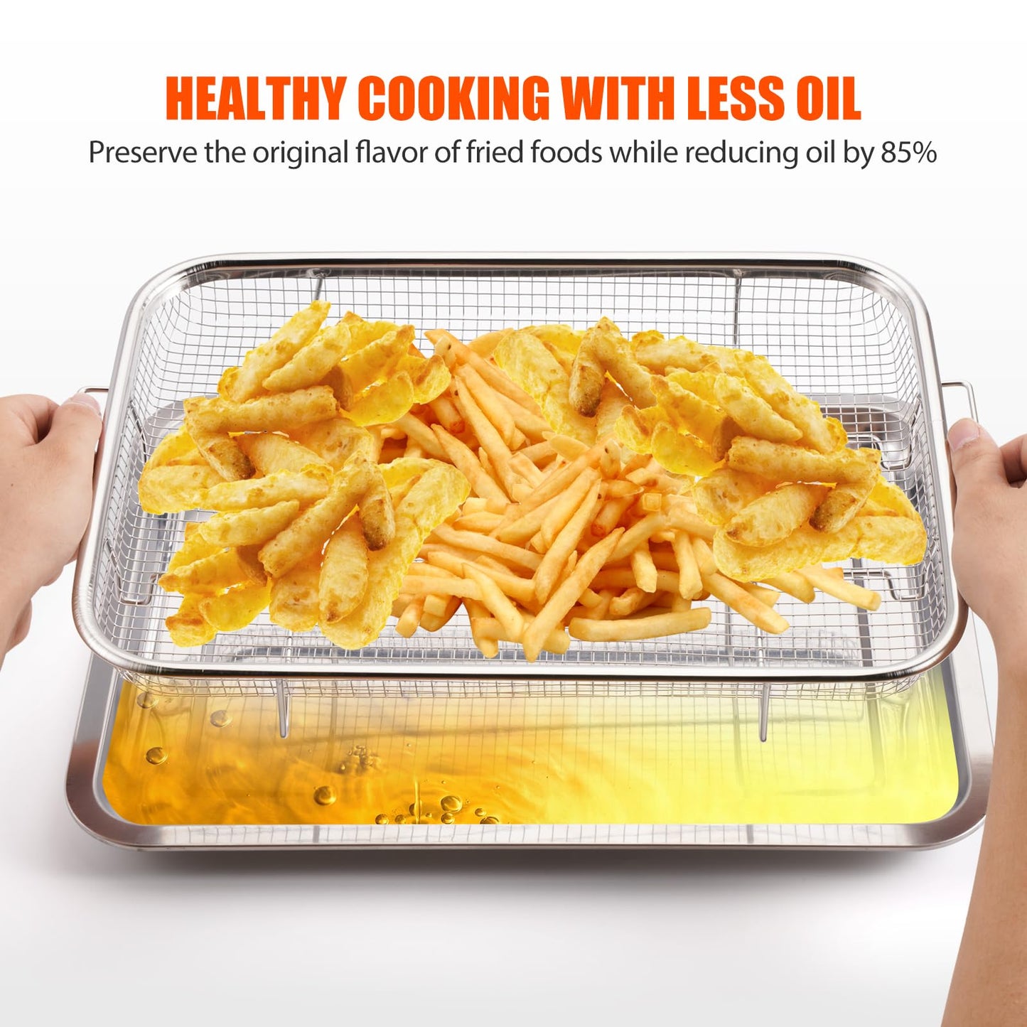 Air Fryer Basket for Oven 15.7"x11.8", 2-Pair Set Large Air Fryer Basket and Tray Stainless Steel Oven Air Fryer Accessories Pan Rack for Cooking Baking and Broiling