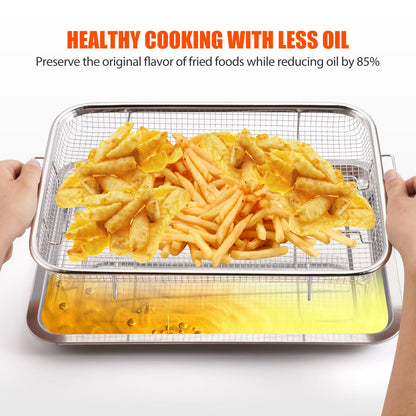 Air Fryer Basket for Oven 15.7"x11.8", 2-Pair Set Large Air Fryer Basket and Tray Stainless Steel Oven Air Fryer Accessories Pan Rack for Cooking Baking and Broiling