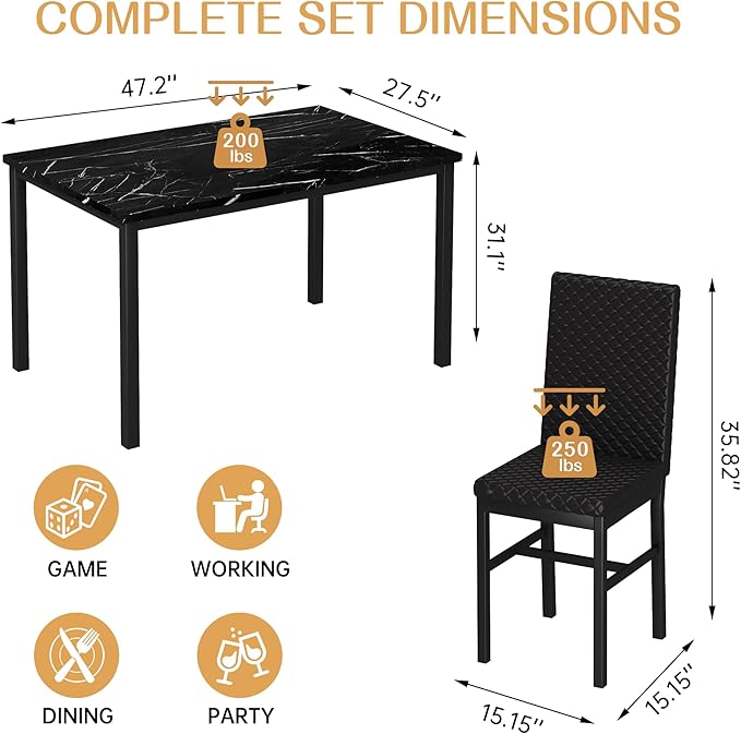 Recaceik Dining Table Set for 4, Modern 5 Piece Dining Table Set Faux Marble