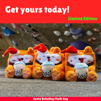 Rock Climbing Chalk Bag + Refillable Ball – Boba Dog Plush Animal Bag (Christmas Bag + Chalk) | Christmas | Santa