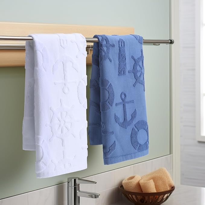2 Pcs Nautical Hand Towels for Bathroom Navy Blue Nautical Beach Bathroom Hand