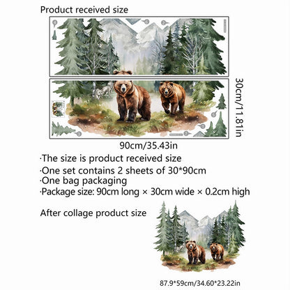 Brown Bear Dream Forest Wall Stickers, sacinora Wild Jungle Animal Wall Decals Removable Vinyl Peel and Stick for Living Room Bedroom Nursery Sofa TV Background Art Decorations