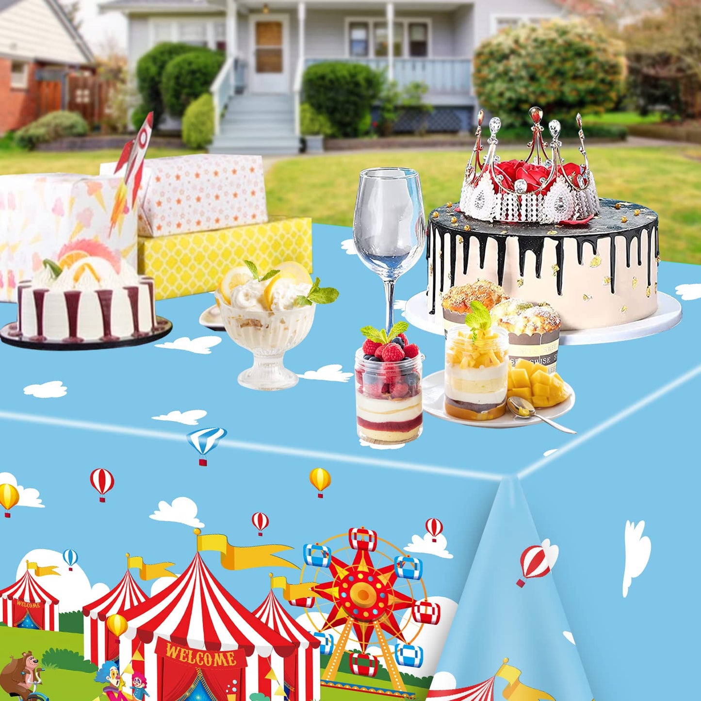 QUERICKY 2 Pack Circus Theme Tablecloths, 220x130cm Carnival Rectangle Table Cover, Red and White Striped Table Cloth for Kids Birthday Party, Circus Carnival Party Decorations Supplies