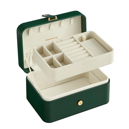 SONGMICS Jewelry Organizer Box, Travel Jewelry Case, 2-Layer Travel Case for Earrings, Necklaces, Bracelets - Portable Jewelry Storage with Large Capacity, Gift Idea, Forest Green UJBC166C01