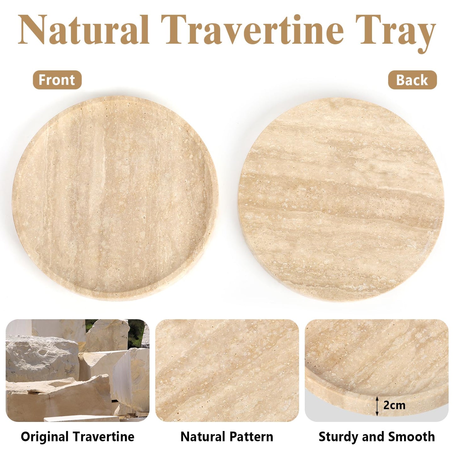 Moujings Natural Travertine Vanity Tray - Decorative Stone Marble Tray for Bathroom Countertop, Elegant Organizer for Home Decor, Jewelry, Candle, Makeup, Kitchen and Dresser Decor