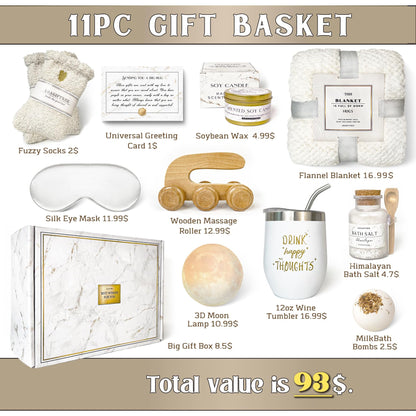 AHAGIFTREE Gift Baskets for Women,11PC Care Package with Moon Lamp,Mother's Day, Grief,Get Well Soon After Surgery,Birthday,Think of You,Thank You,Sympathy