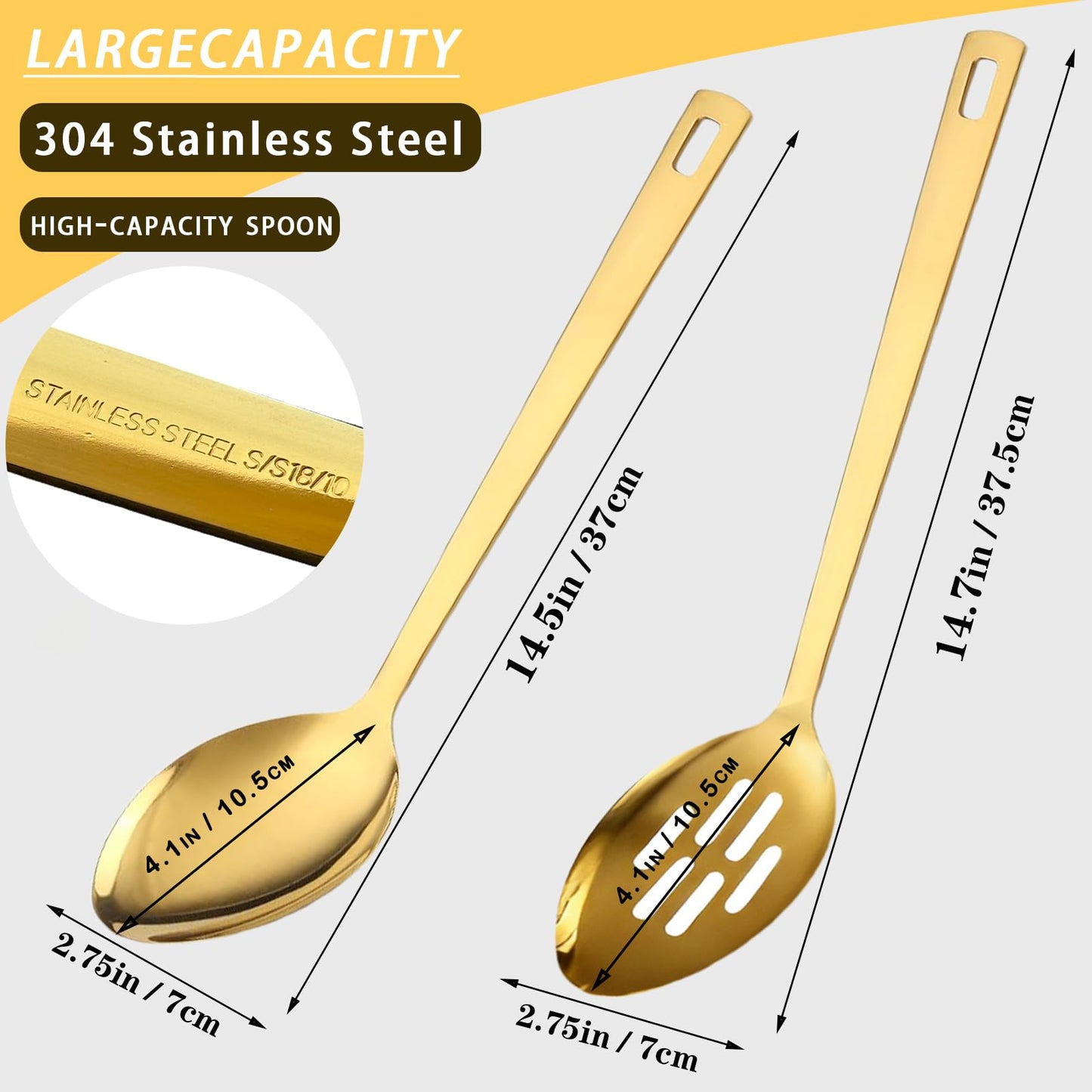 Large Serving Spoons Set, 304 Metal Slotted Spoon Cooking Spoon Buffet Spoons Set for Serving, Tabletop Flatware Utensil, Gold