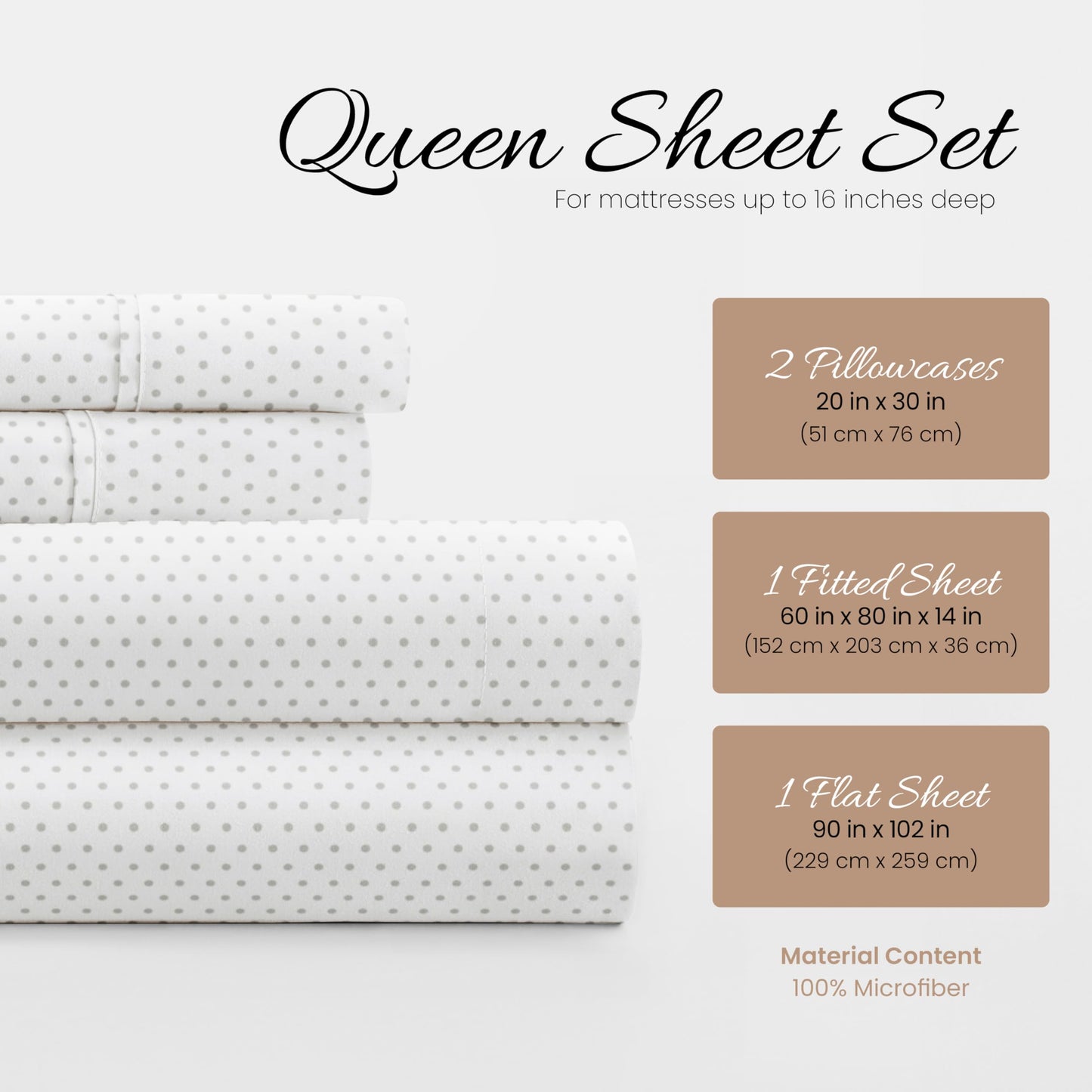 Linen Market Double-Brushed Patterned Microfiber Queen Sheet Set 4 Piece – Oeko-TEX Certified Ultra Soft & Wrinkle-Free - 16" Deep Pocket Sheets - Easy Care Queen Size - Stippled Light Gray