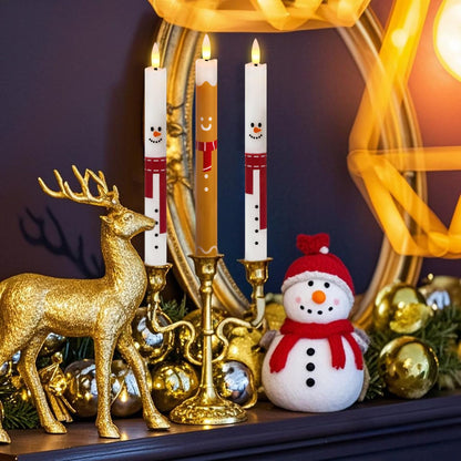KunSwenn Christmas Flameless Taper Candles, Taper Candles Battery Operated with Remote, 6 Pcs LED Candlesticks with Santa Gingerbread Man Snowman Pattern for Christmas Holiday Decor(Waxy, 0.78”x9.7”)