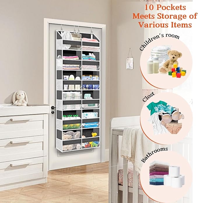 Over the Door Organizer 6 Tiers, Extra Large Behind Door Storage of 12