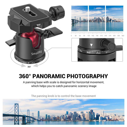 SmallRig Mini Ball Head, Tripod Head Camera 360° Panoramic with 1/4" Screw 3/8" Thread Mount and Quick Release Plate Metal Ball Joint for Monopod, DSLR, Phone, Gopro, Max Load 4.4lbs/2kg - BUT2665