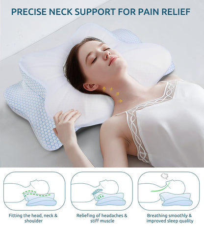Cervical Pillow for Neck and Shoulder, Ergonomic Contour Memory Foam Pillows for Sleeping, Cooling Neck Support Pillow for Back Stomach Side Sleeper Dark Grey