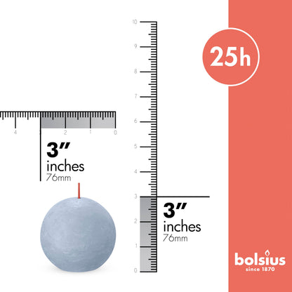 BOLSIUS 3 Pack Sky Blue Rustic Ball Pillar Candles - 3 Inch - Premium European Quality - Includes Natural Plant-Based Wax - Unscented Dripless Smokeless 25 Hour Party Décor and Wedding Candles