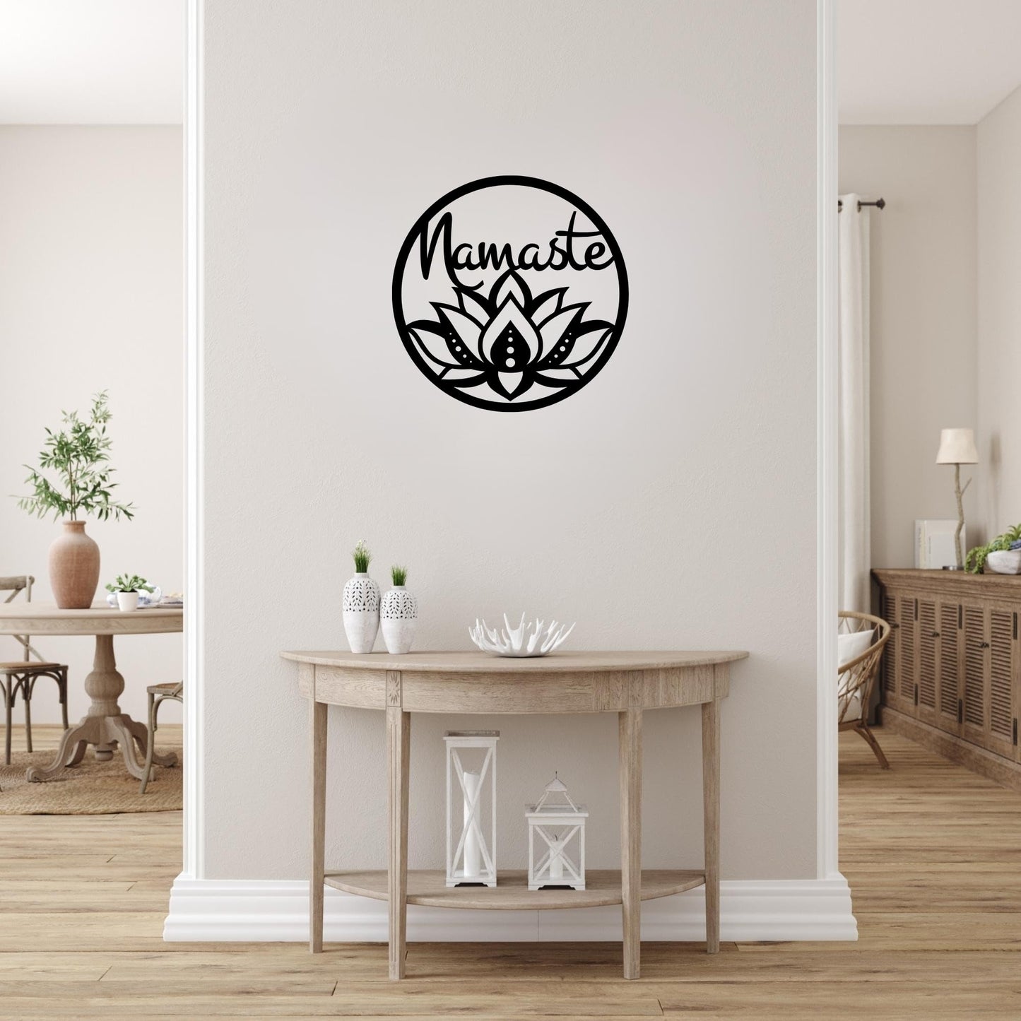 Namaste Lotus Flower Wall Hanging – Handmade Yoga Inspired Metal Décor, Boho Spiritual Artwork for Meditation Room, Mindfulness Studio, or Peaceful Home Accent