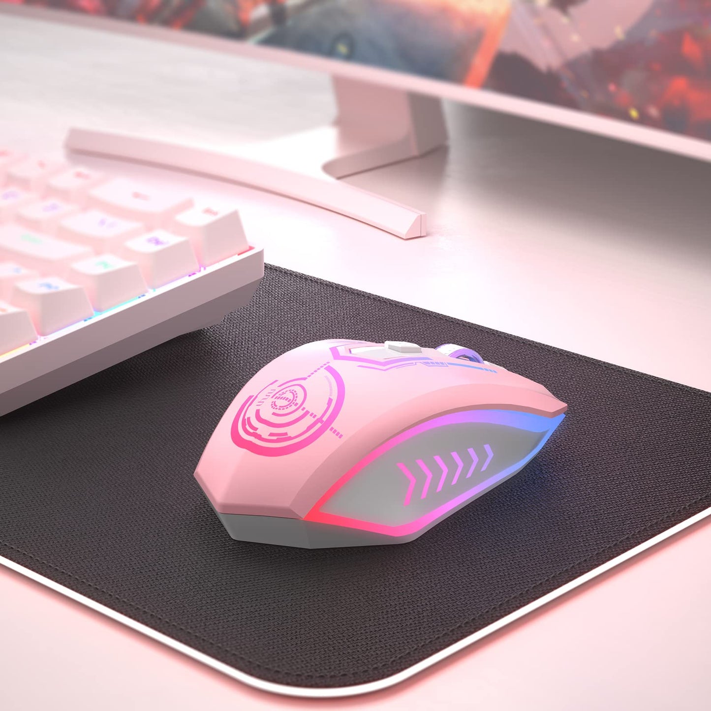 UHURU Wireless Gaming Mouse Up to 12000 DPI, Rechargeable USB-C Wireless Mouse with 7 Buttons 7 Dynamic LED Color Ergonomic Programmable MMO RPG for PC Laptop, Compatible with Windows Mac