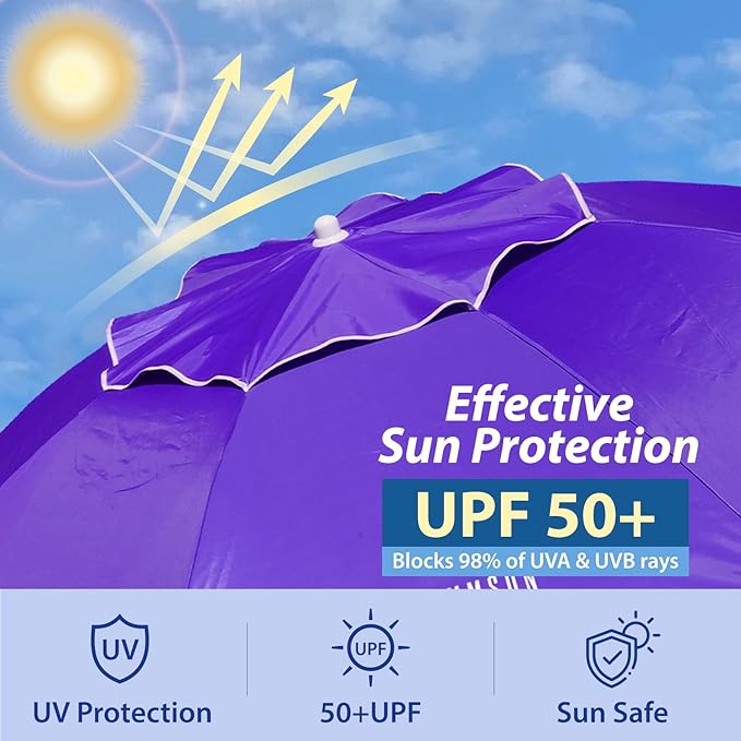 AMMSUN Shade Umbrella, Premium Portable Umbrella with Stand, 6.5ft Lightweight Free Standing Canopy for Sporting Games, Adjustable Instant Sun Protection and Easy to Carry, Purple