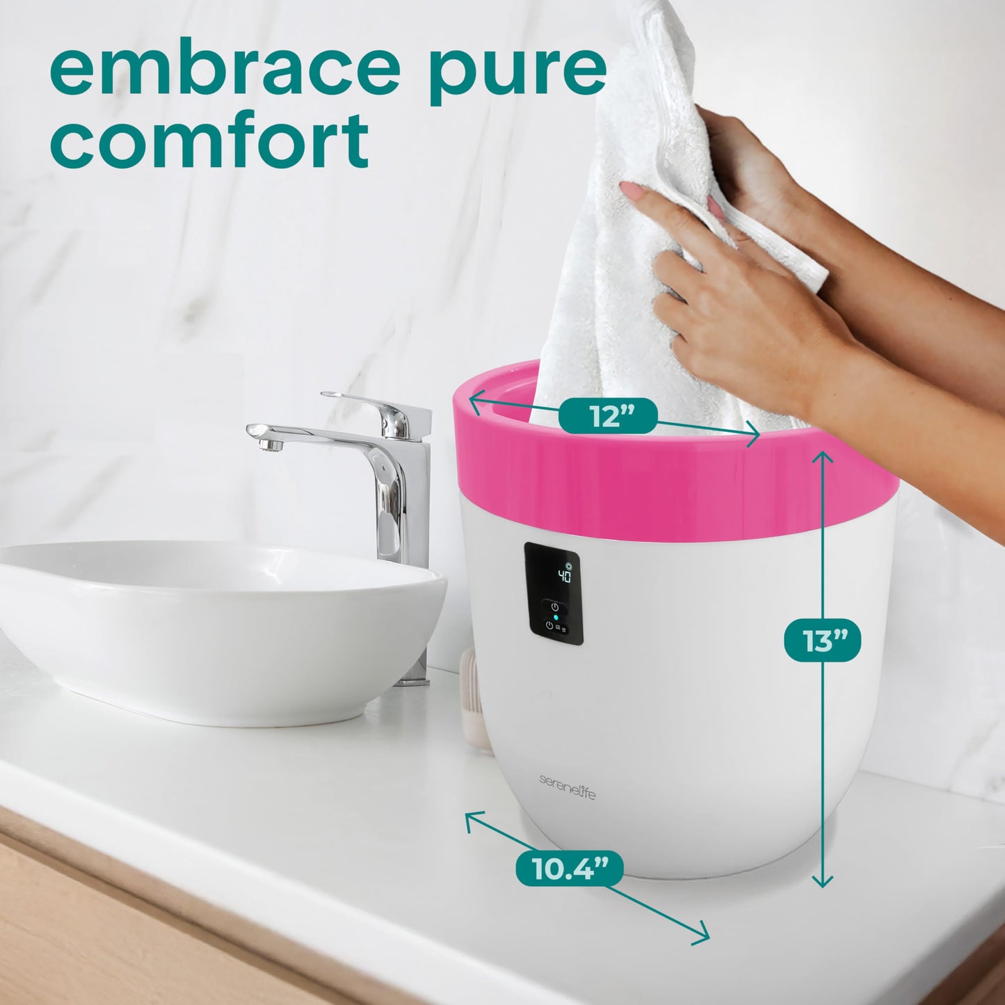 SereneLife Counter Towel Warmer Bucket - with Customized Fragrance for Spa and Bathroom, Luxury Heater, Auto Shut Off, Fits 1 Large Blanket, Bathrobe, PJs (Natural)
