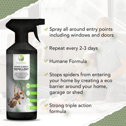 EcoWidow Spider Repellent Spray - Natural Peppermint Oil Insect & Cobweb Remover for Home, Humane Formula, 500ml