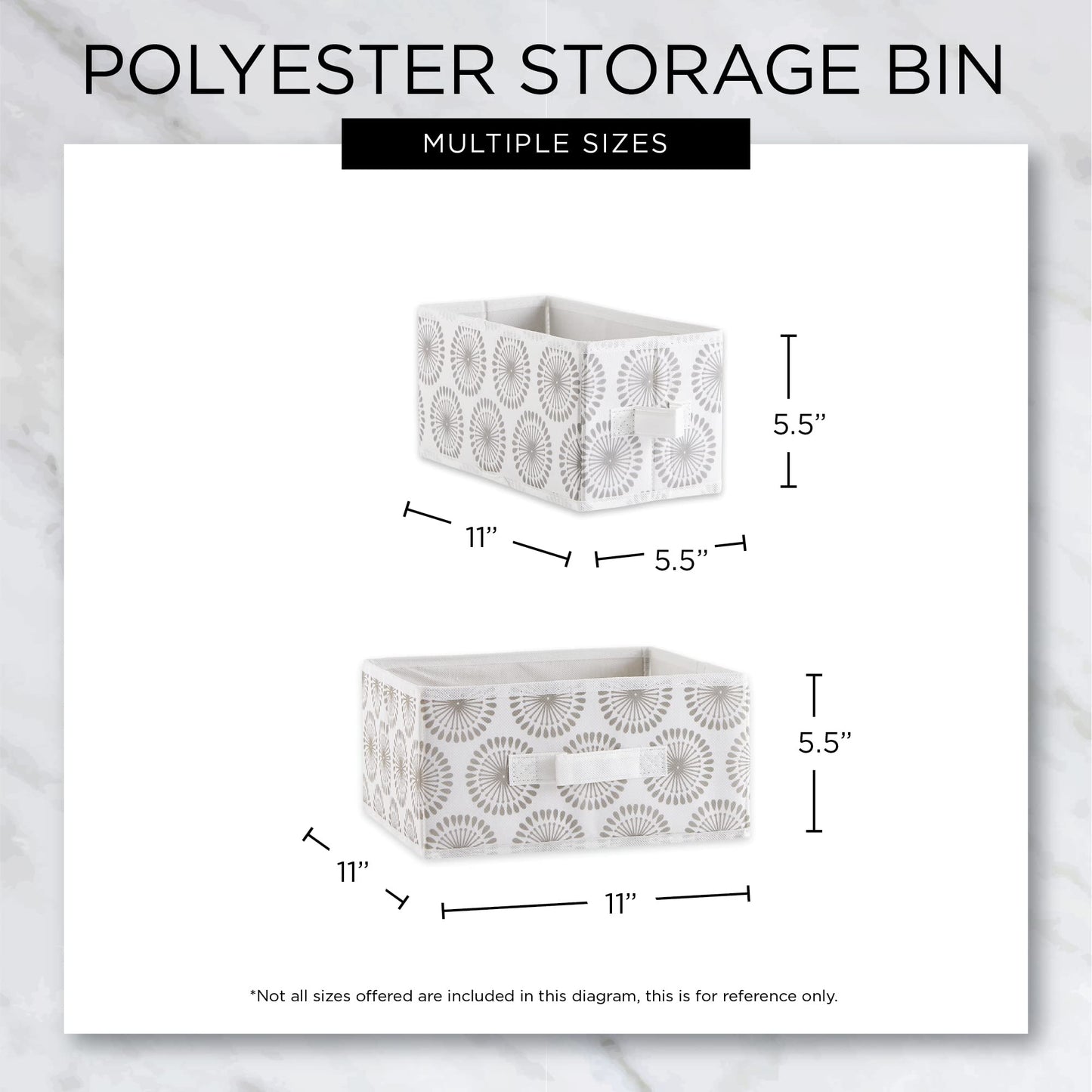 DII Non Woven Polyester Storage Bin, 11x11x5.5-inch, Starburst Gray, 2 Piece