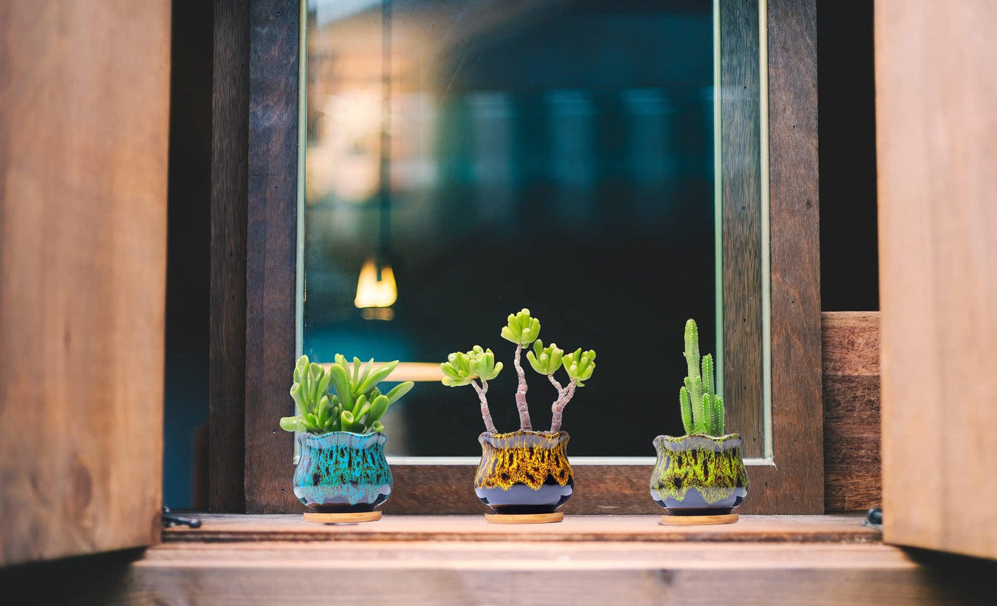 LamDawn Cute Ceramic Succulent Garden Pots, Planter with Drainage and Attached Saucer, Set of 5 -Plants Not Included (Fambe)