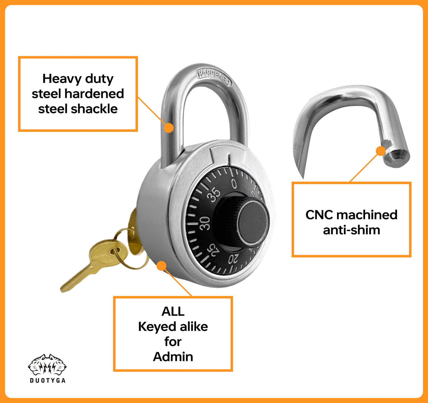 DuoTyga Combination Padlock with Key, 2 Pack 2 Keyed Alike Matching Key, Combination Locker Lock for Toolbox, School and Gym Locker, Employee and Case, Black