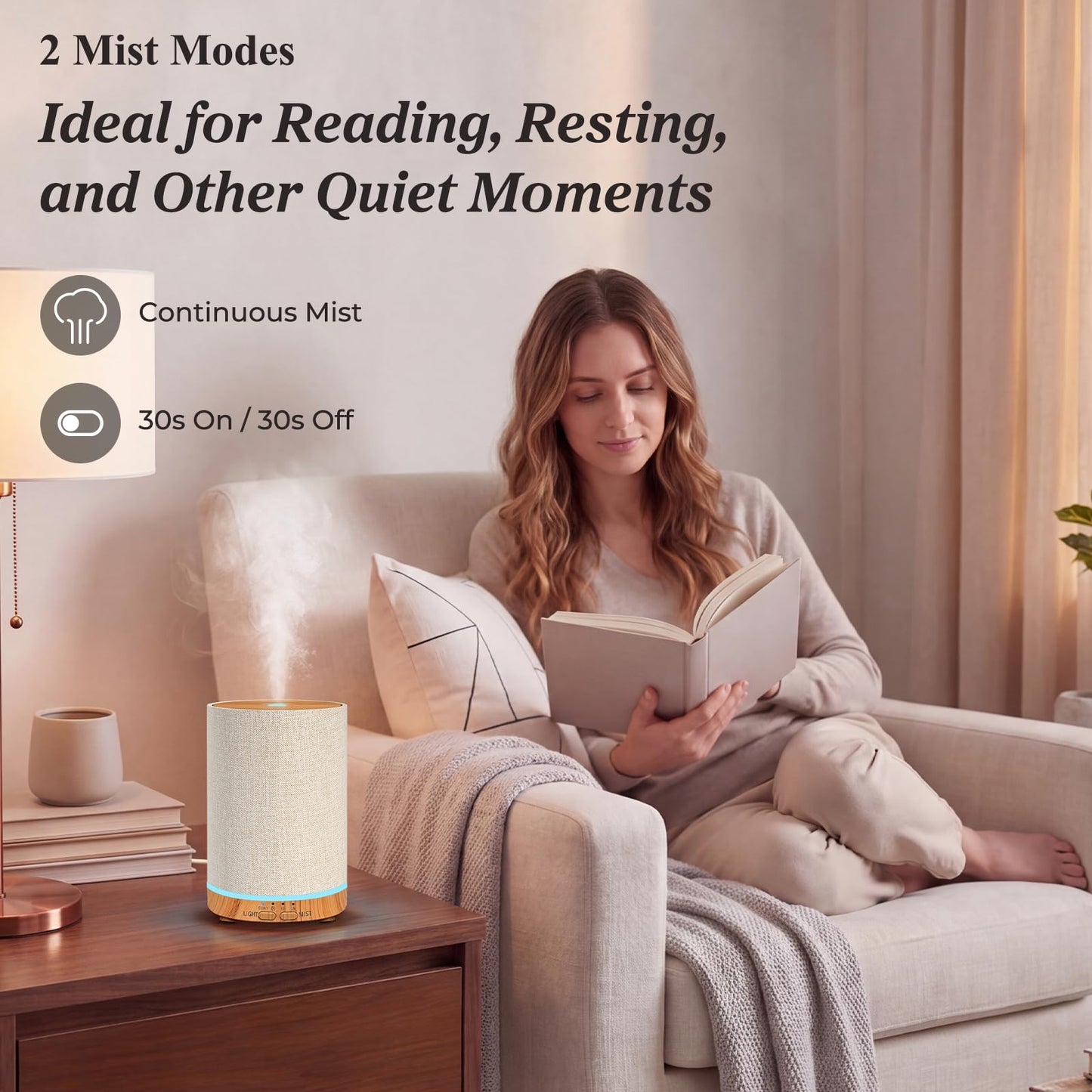 URPOWER 100ML Essential Oil Diffusers for Home with Linen Cover 7 Color Changing Lights, Timer & Auto-Off Scent Diffuser Oil Machine Humidifier Aromatherapy Air Diffusers for Bedroom, Office
