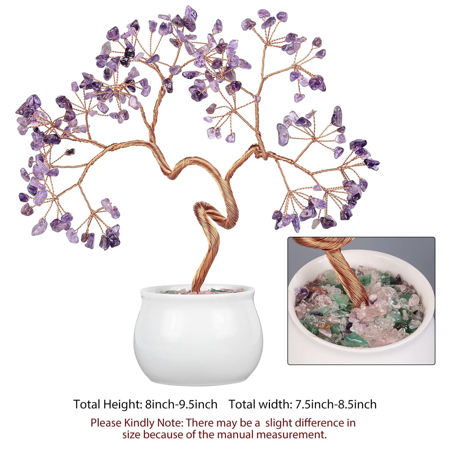 mookaitedecor Amethyst Crystal Money Tree with Ceramic Base Bonsai Feng Shui Tree Ornament for Office Home Decor, 8-9.5 Inch
