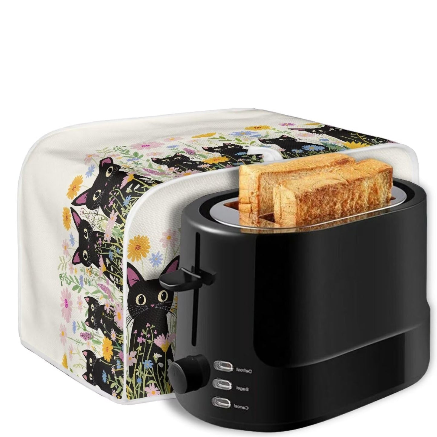 ASQVTIFE Cute Black Cat Toaster Cover 4 Slice Wide Slot Toaster Oven Covers for Kitchen Counter Black Cat Kitchen Bakeware Protector Fits for Most Standard 4 Slice Toasters