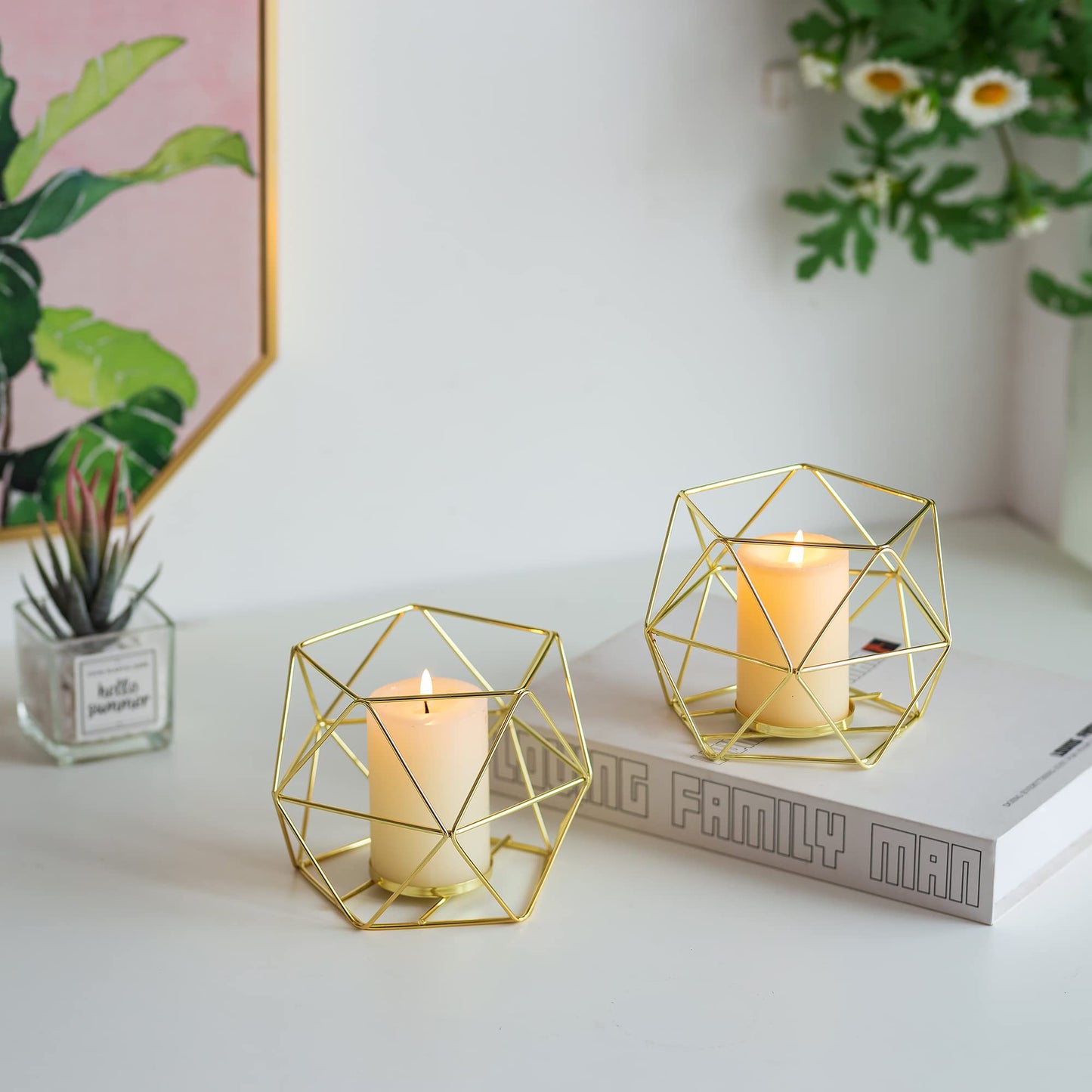 20pcs Geometric Candle Tealight Holders Gold - Holder for Tea Light Decorative Votive Candle Stand Accents for Home Table Shelf Mantel Modern Geo Decoration Christmas Wedding Reception Décor, Gold