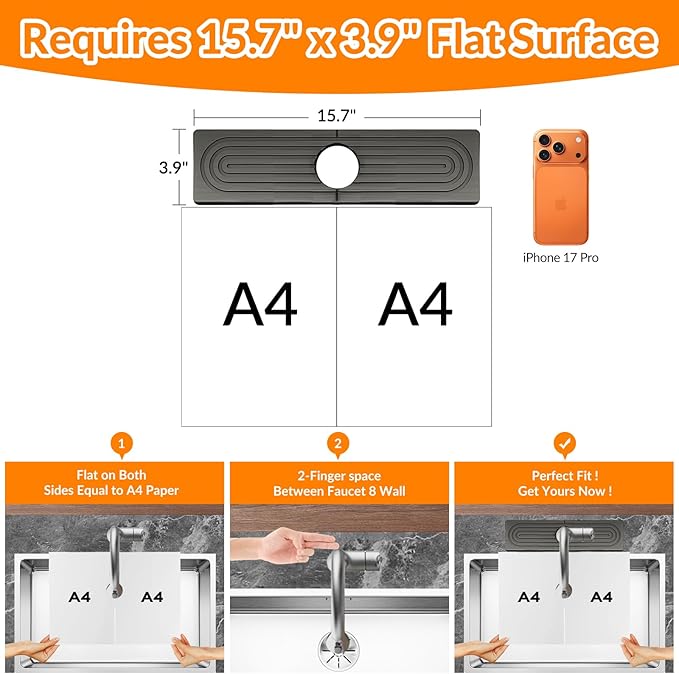 15.7 Inch Stone Faucet Mat for Kitchen Sink Splash Guard, Diatomite Sink