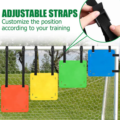 TOBWOLF 4-Piece Soccer Goal Target Set with Adjustable Straps, Square Targets (12" Sides) in Red, Green, Blue, Yellow, TPE Material for Soccer, Lacrosse, Hockey, Baseball Training