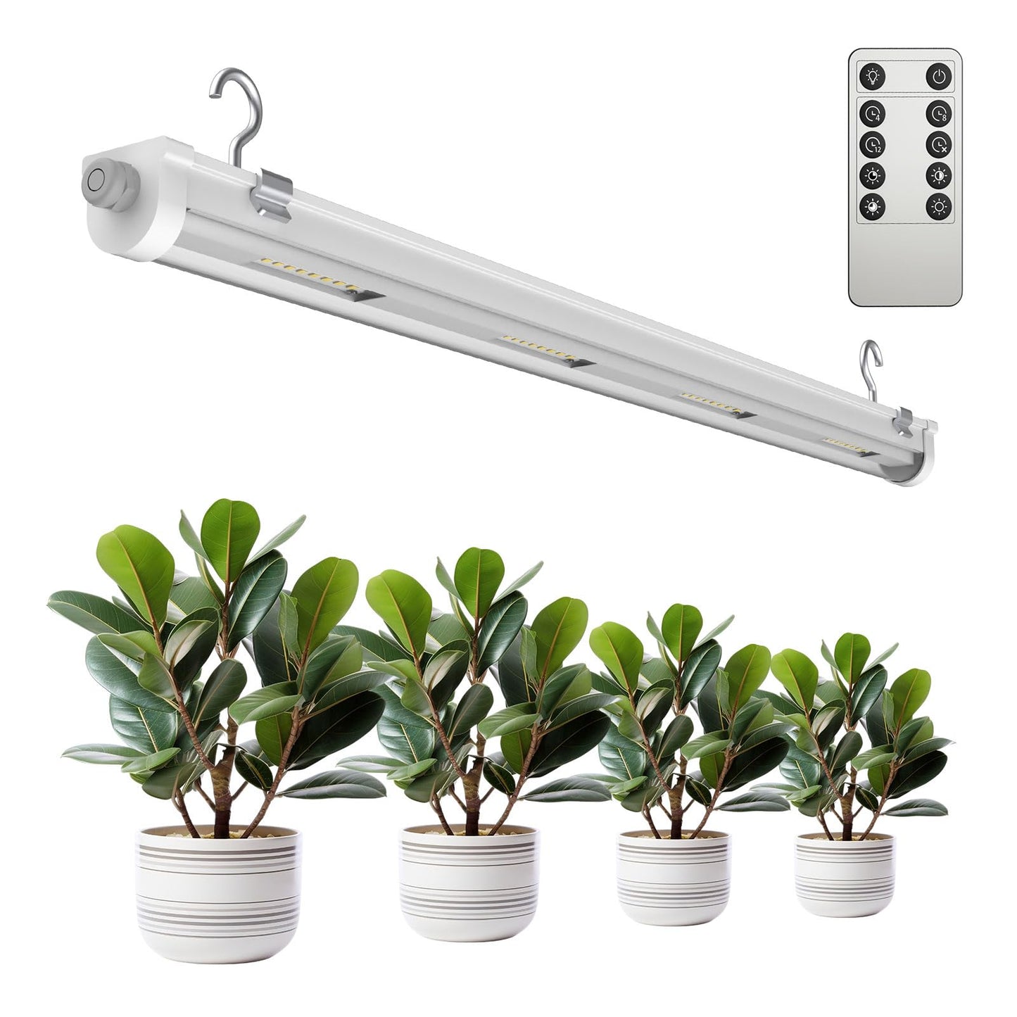 SANSI Grow Lights for Indoor Plants, 25W Plant Lights for Indoor Growing, 2FT 4000K Full Spectrum, T8 LED Grow Light Strips with 4-Level Dimmable, Auto On Off 4 8 12 Hrs Remote Control, IP54, White