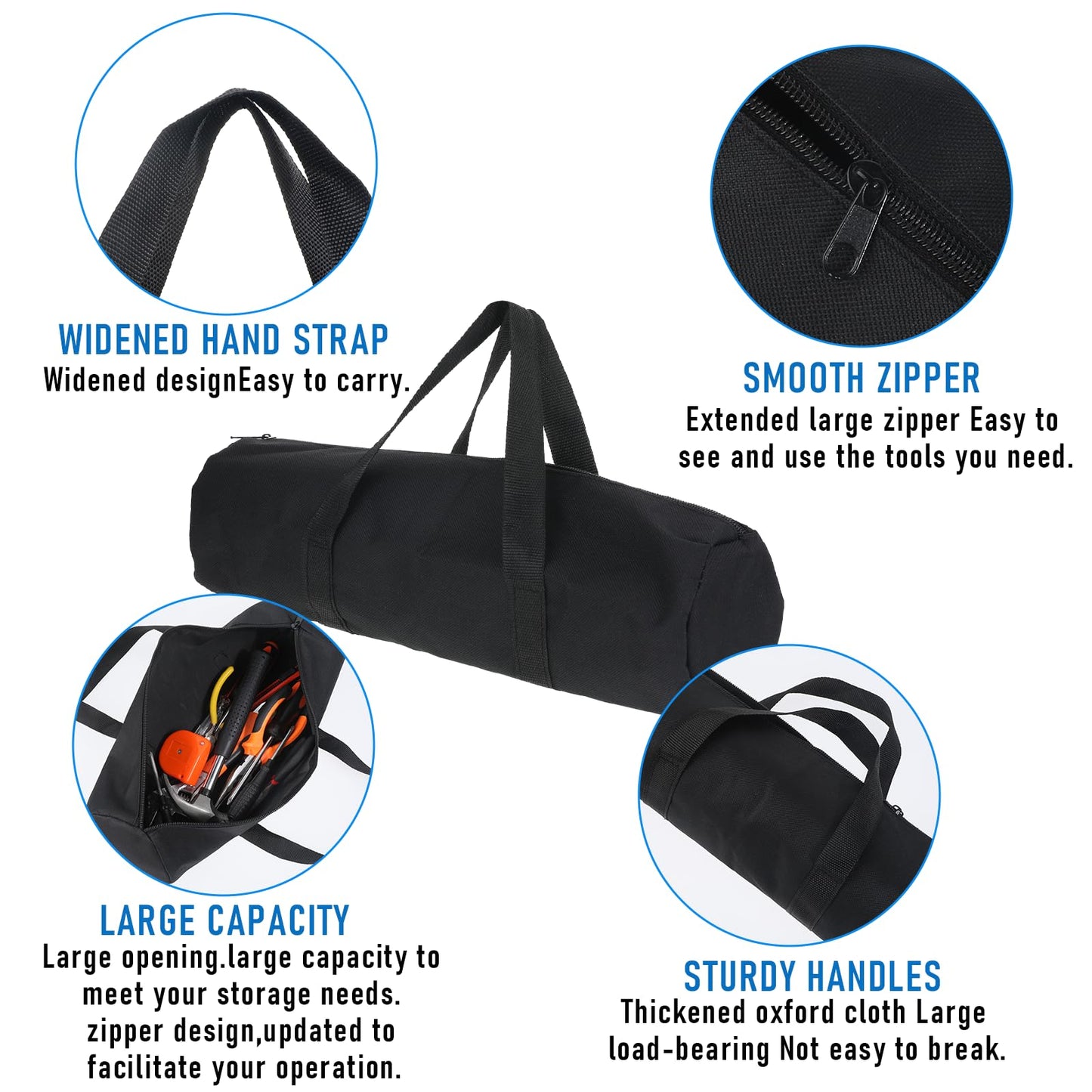 12 Inch Canvas Tool Pouch Small Tool Bag for Men Wide Mouth Tool Storage Bag Large Capacity Tool Tote Handbag Power Tool Organizer for Electricians Mechanic Storage Wrenches Pliers Black
