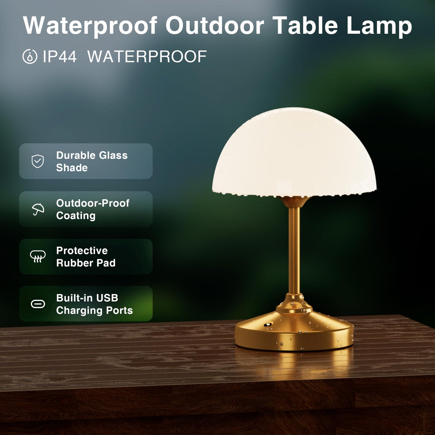 Dawnwake Mushroom Lamp Cordless Lamp Table Lamp,Outdoor Waterproof Shower Lamps,5000mAh Rechargeble Battery Operated Dimmable Touch Desk Lamps,LED Night Light for Bathroom Patio Camping Outdoor(Gold)