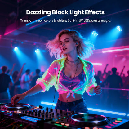 Betopper LED Stage Lights, 12X18W DJ Par Light, RGB+Lime+Amber+UV 6-in-1 Wash/Strobe Effect Stage Lighting, DMX512/Sound Activated Uplighting Lights for DJ, Parties, Concerts, Bars, 4-Pack