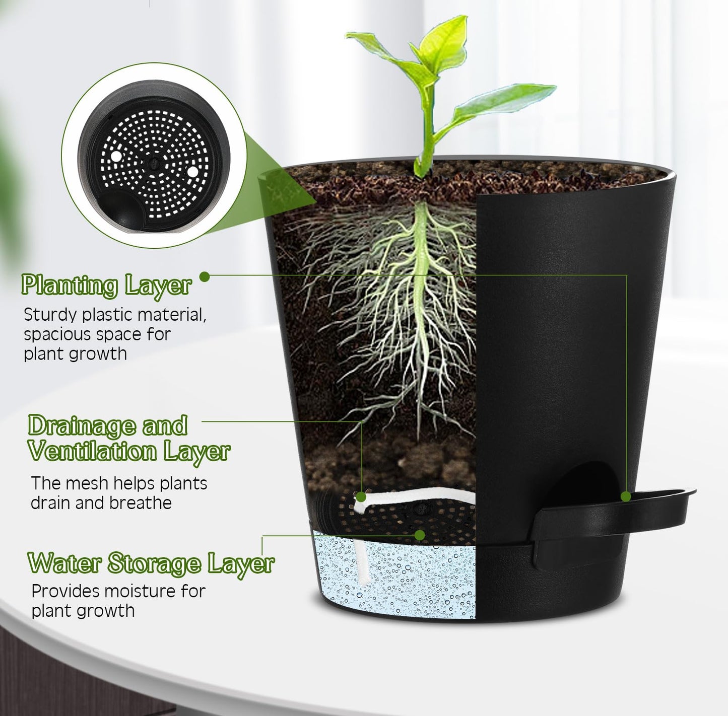 Baderke 6 Sets Wall Planters for Indoor Plants Hanging Wall Planter with Metal Holder Geometric Self Watering Wall Pots Mounted Succulent Pots, 5" Black Plant Container